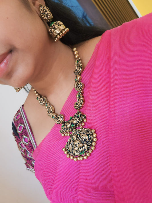 Peacock motif lakshmi terracotta jewellery