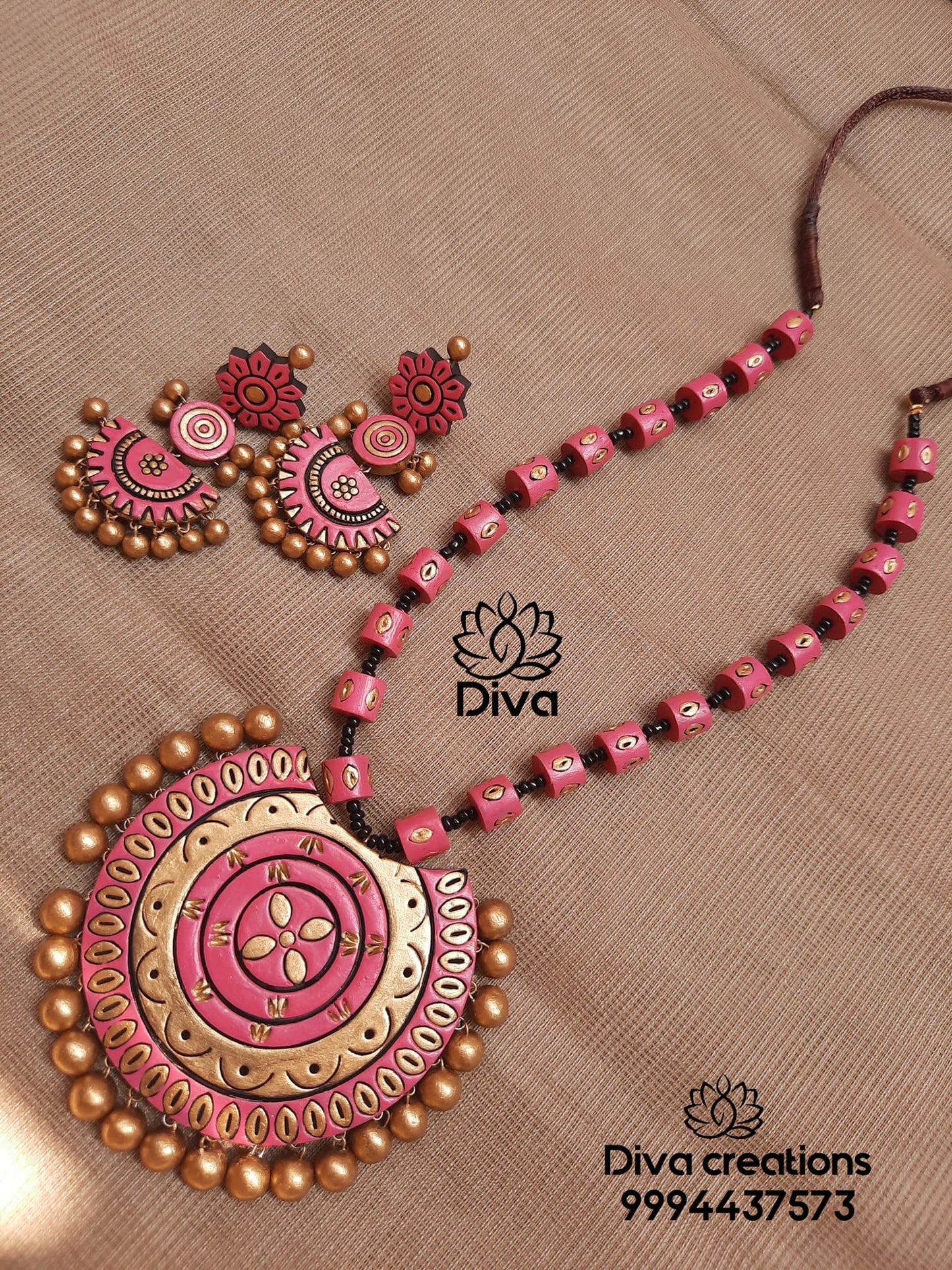 Pink crescent terracotta jewellery