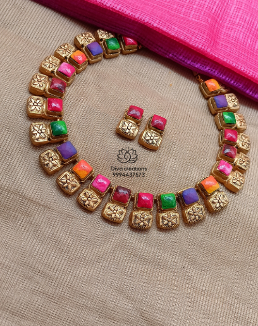 Multi Coloured Square Terracotta Jewellery