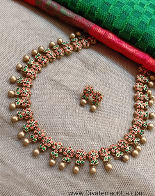 Orange Green Floral Terracotta Jewellery