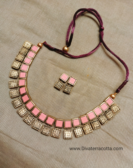 Peach Squares Terracotta Jewellery