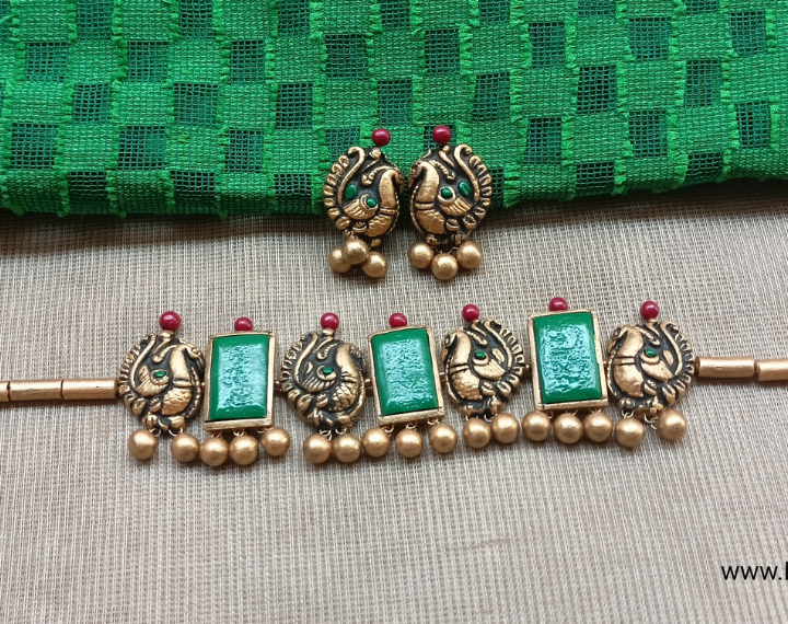 Green Peacock Choker Terracotta Jewellery