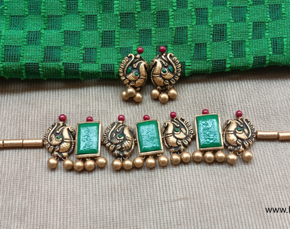 Green Peacock Choker Terracotta Jewellery