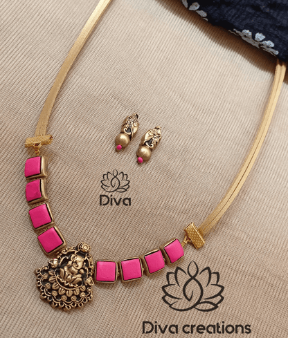 Pink Square Ganesh Terracotta Jewellery