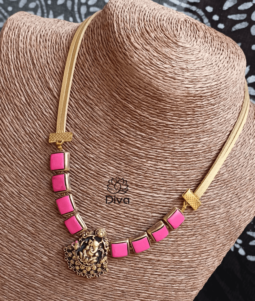 Pink Square Ganesh Terracotta Jewellery