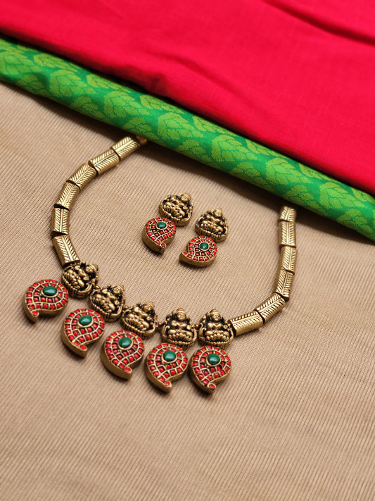 Red Green Mango with Lakshmi Terracotta Jewellery