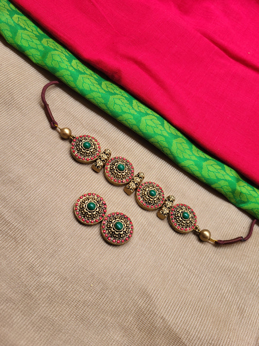 Red Green Chakra Choker Terracotta Jewellery