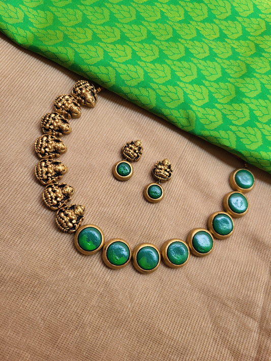 Green One Sided Lakshmi Terracotta Jewellery