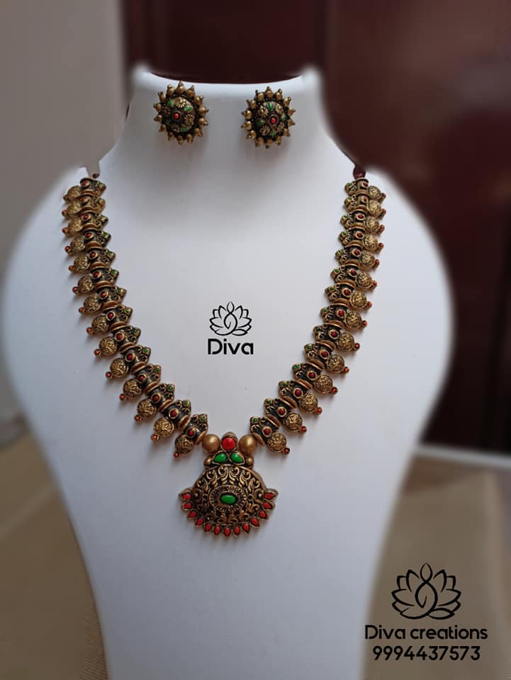 Antique orange green terracotta jewellery