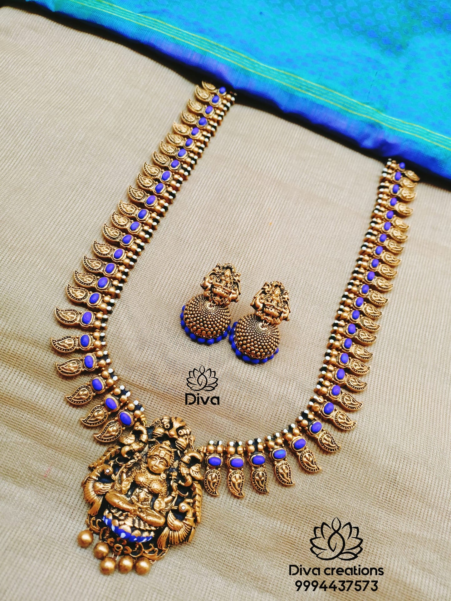 Temple haram blue terracotta jewellery