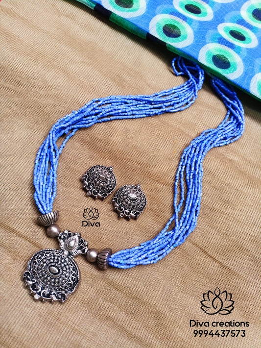 Blue tube fusion terracotta jewellery