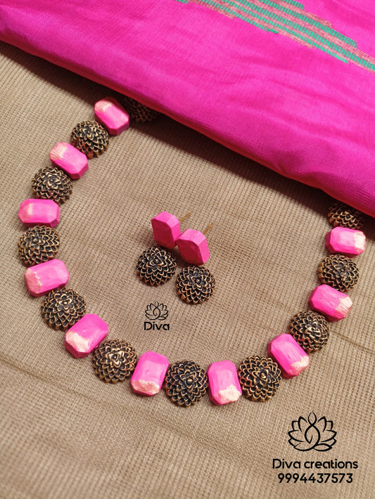 Pink floral terracotta jewellery