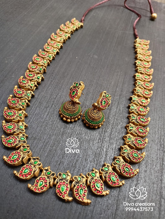 Ethnic peacock haram terracotta jewellery