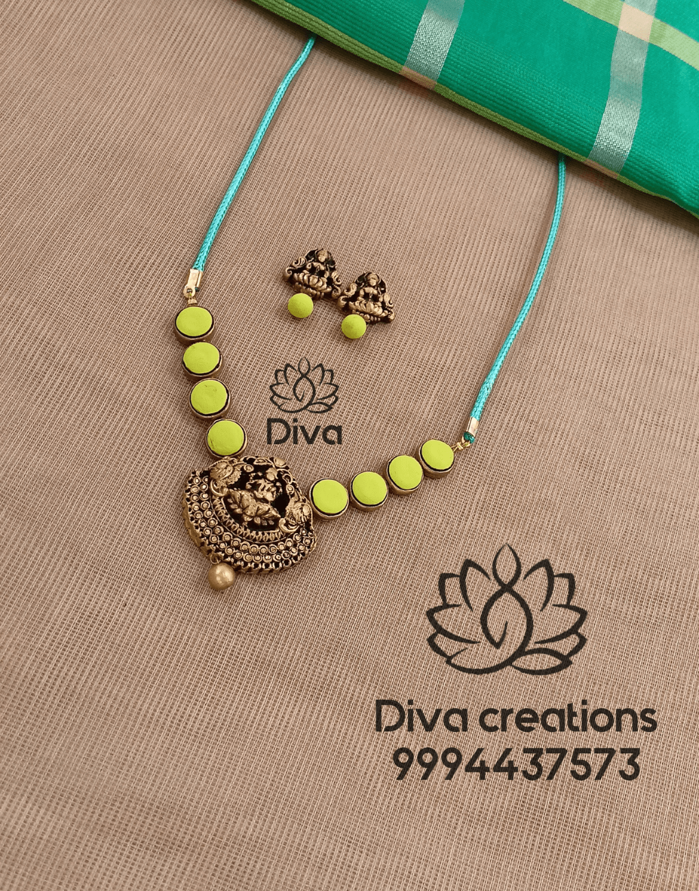 Bright Green Button Lakshmi Terracotta Jewellery