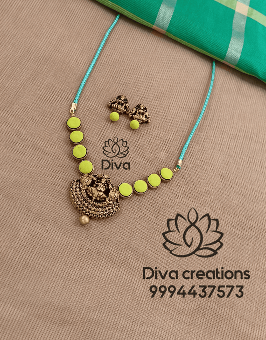 Bright Green Button Lakshmi Terracotta Jewellery