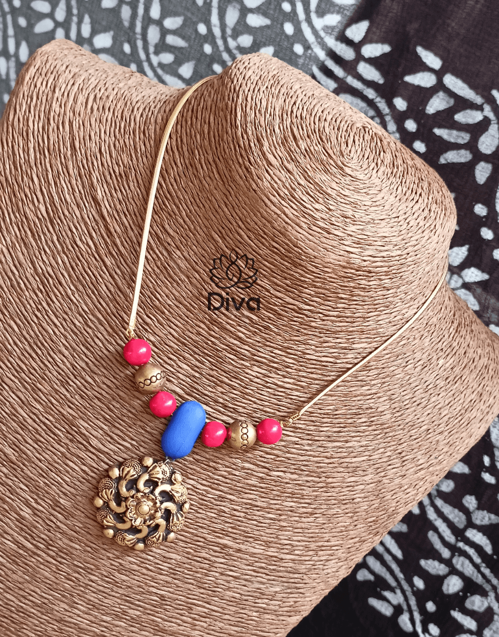 Blue Red Floral Drop Terracotta Jewellery