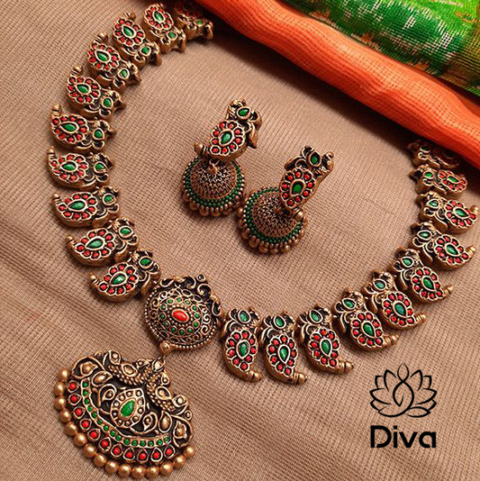 Ethnic Peacock Terracotta Necklace