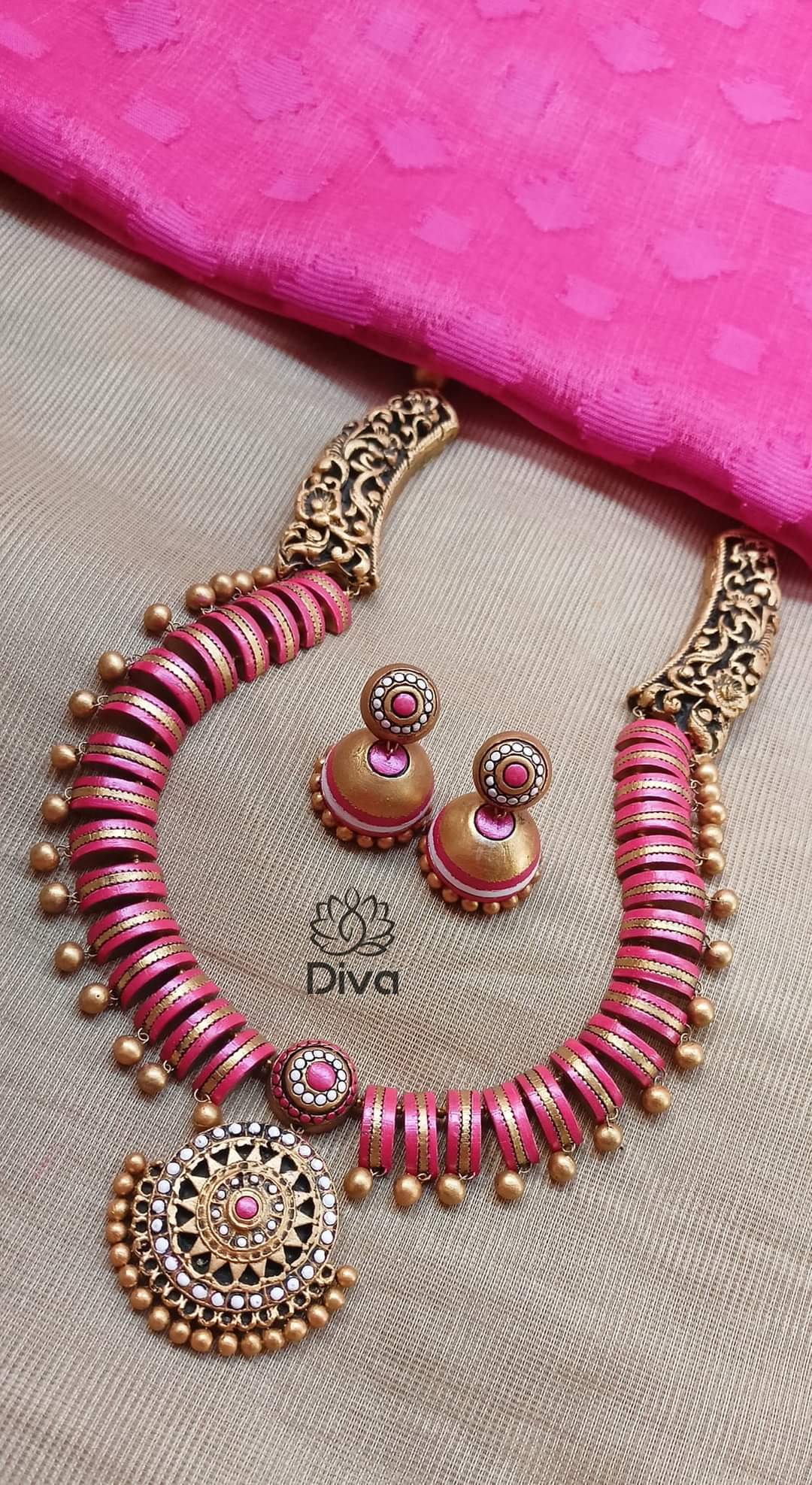 Dual Tone Pink-Gold Terracotta Jewellery DC19