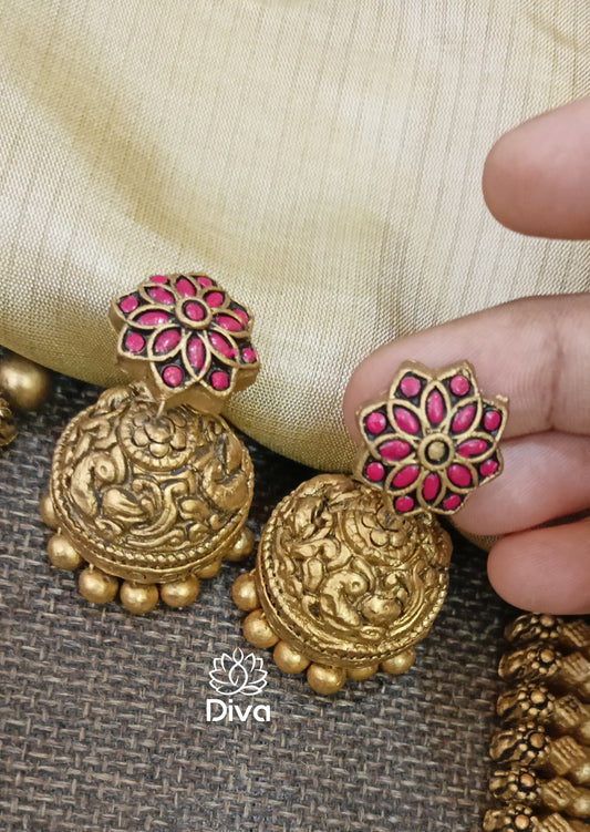 Jadau Floral Terracotta Jumka