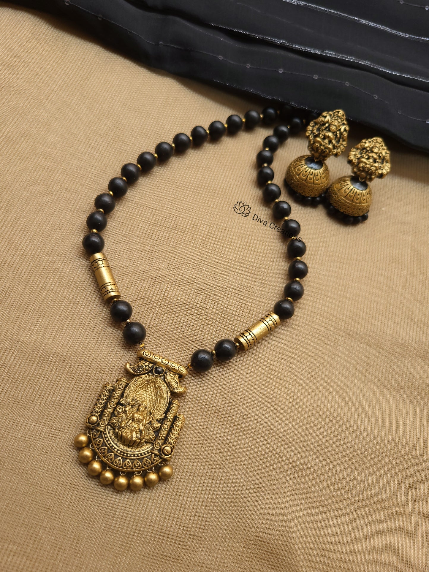 Black beaded lakshmi Terracotta Jewellery