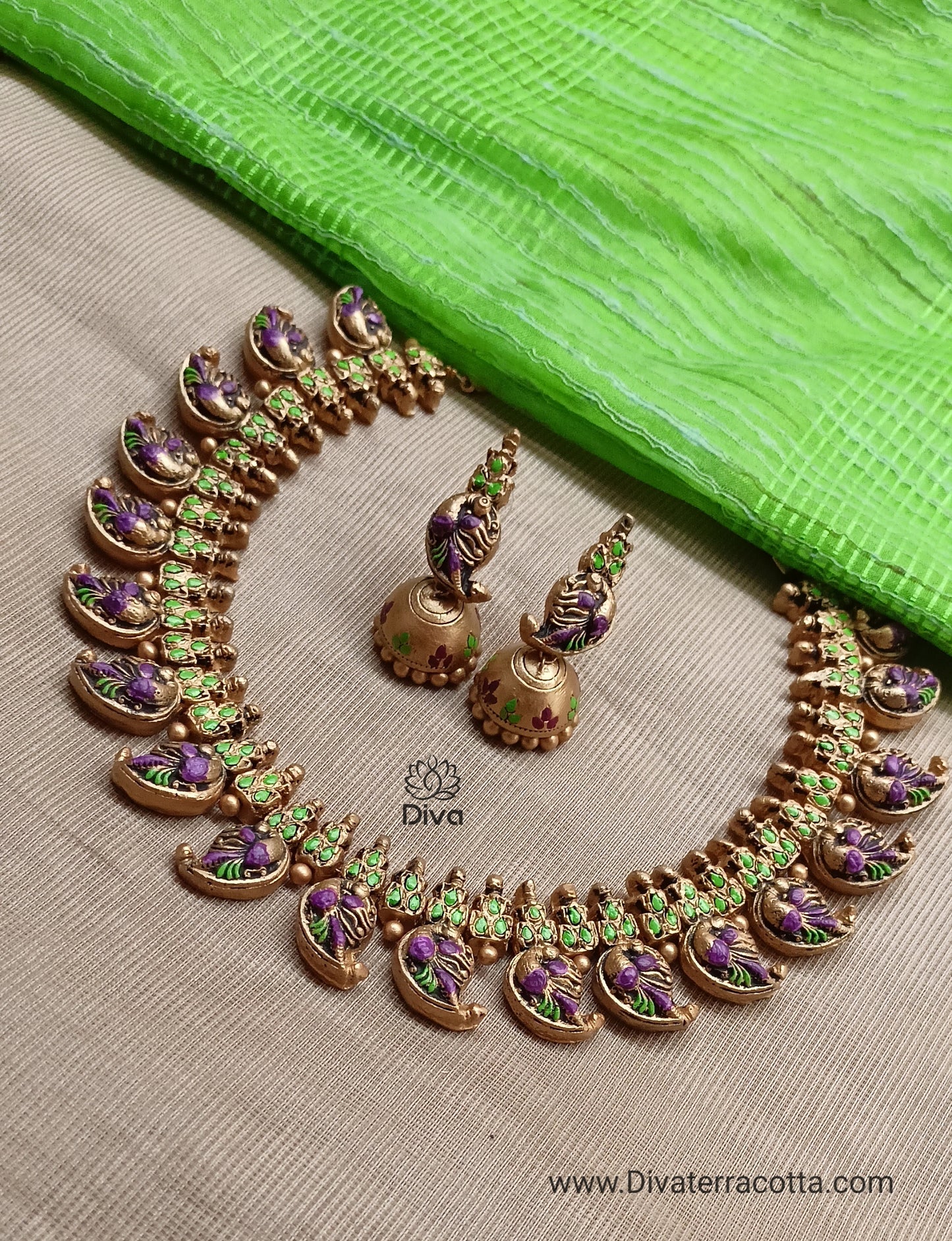 Violet green mango choker terracotta jewellery