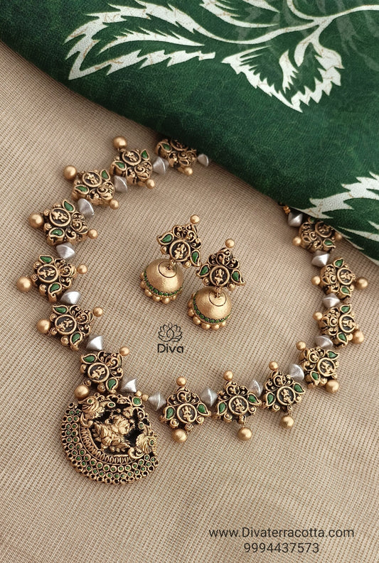 Green Lakshmi antique terracotta jewellery