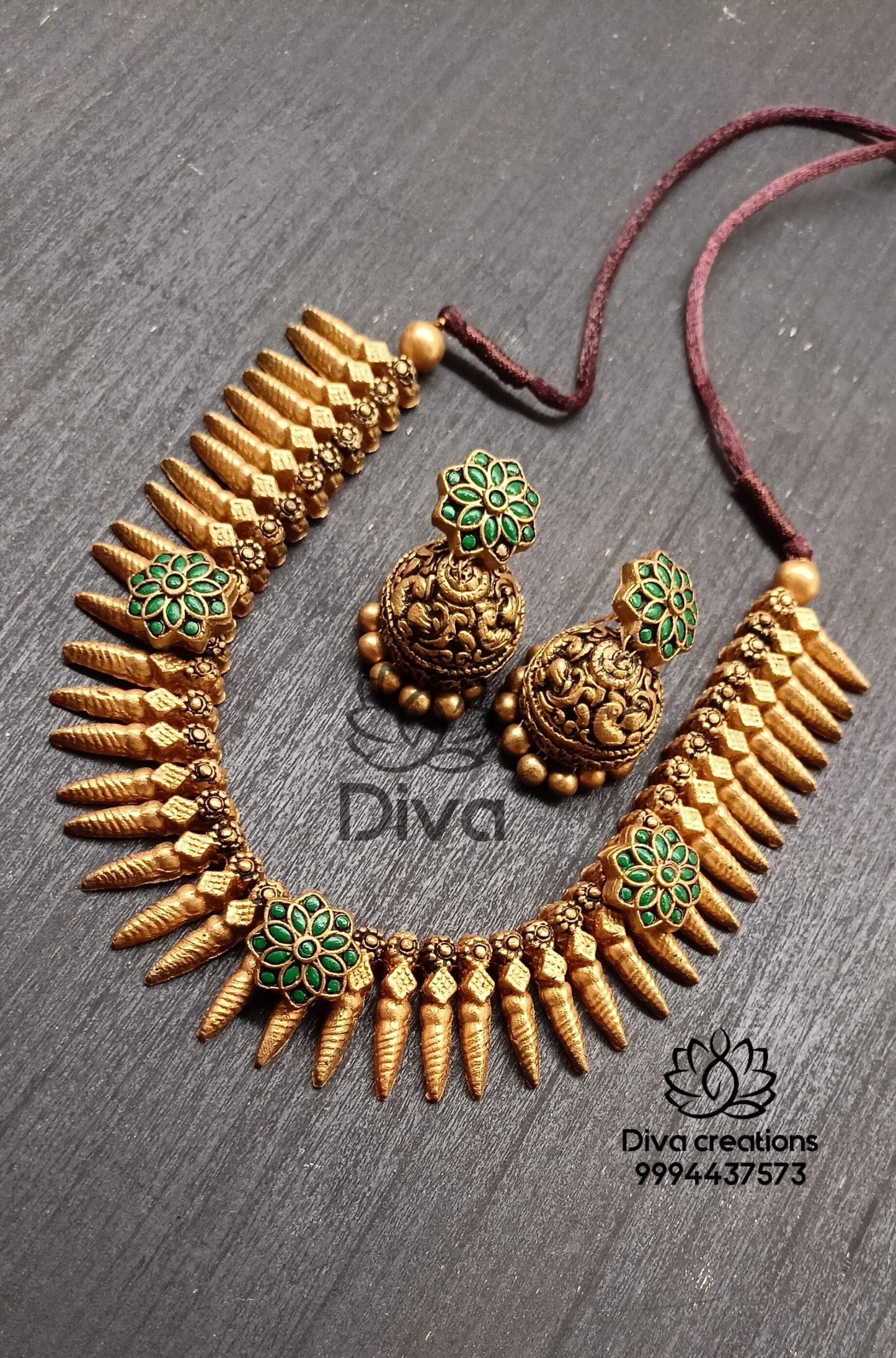 Green Jadau Floral Terracotta Jewellery