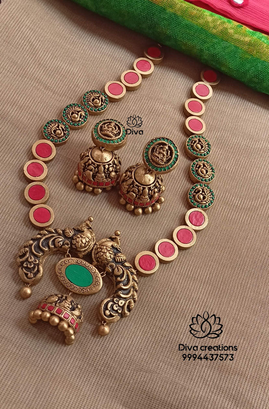 Red Green Nakshi Terracotta Jewellery