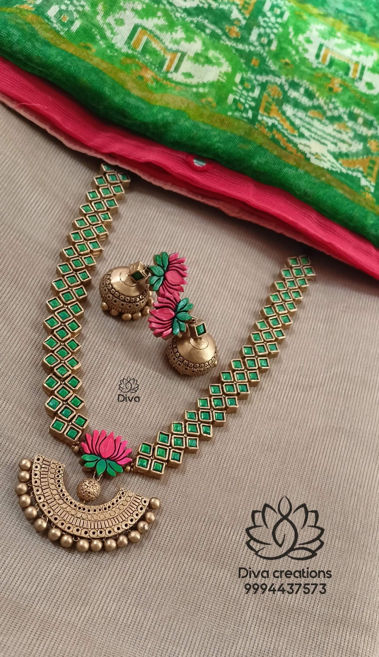 Studded green terracotta jewellery