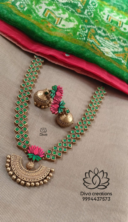 Studded green terracotta jewellery