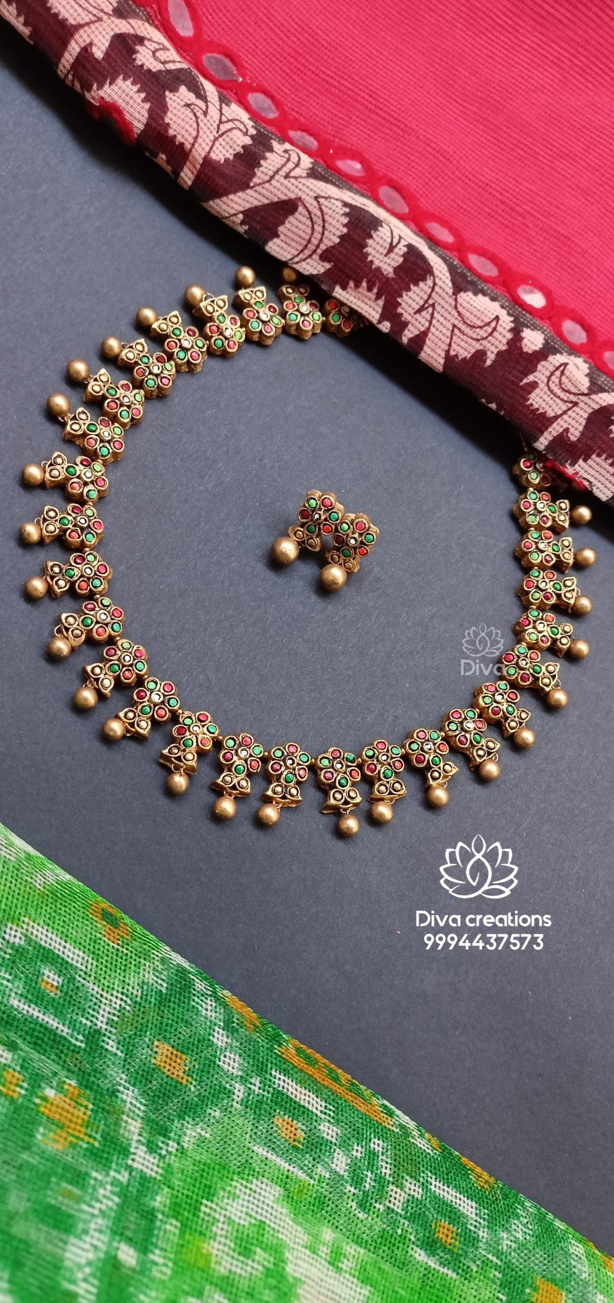 Multicolour floral terracotta jewellery