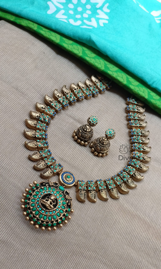 Green blue Lakshmi terracotta jewellery