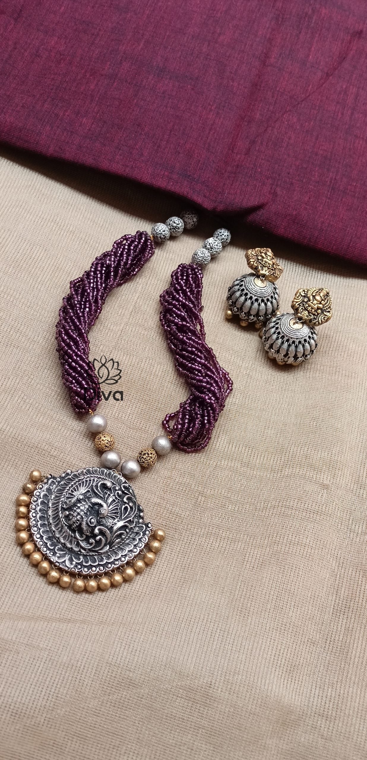 Purple bunch peacock terracotta jewellery