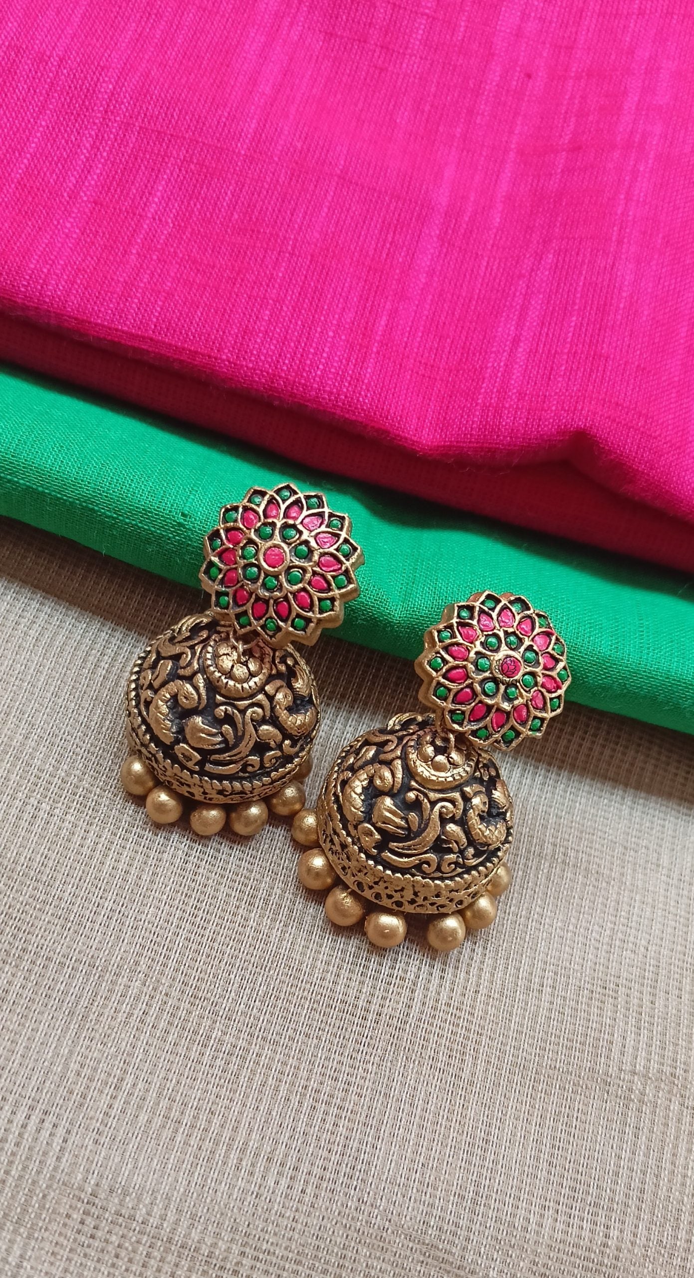 Jadau floral terracotta jumka