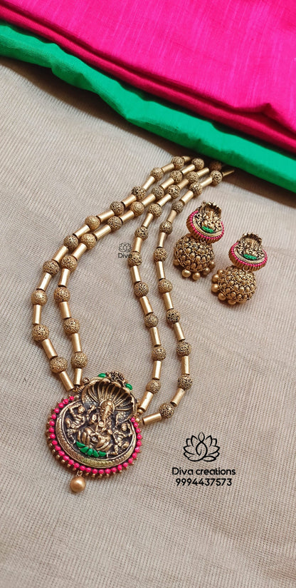 Dual line Antique Ganesh terracotta jewellery