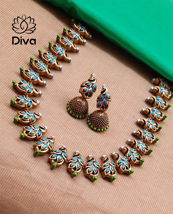 Pretty Peacock Terracotta Jewelry Set Diva Creations Terracotta Jewellery